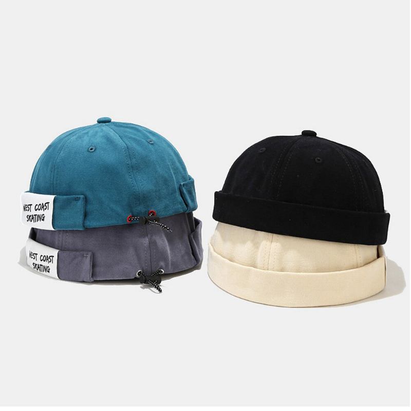 Mænd Bomuld Brev Slogan Patchwork Udendørs Casual Udlejer Kasket Kanteløs Beanie Skull Cap