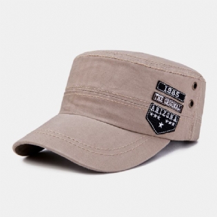 Mænd Bomuld Casual Letter Label Patch Militær Kasket Kadet Huer Udendørs Justerbar Solsejl Flad Top Cap