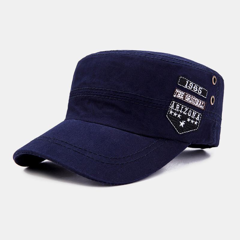 Mænd Bomuld Casual Letter Label Patch Militær Kasket Kadet Huer Udendørs Justerbar Solsejl Flad Top Cap