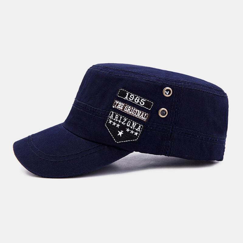 Mænd Bomuld Casual Letter Label Patch Militær Kasket Kadet Huer Udendørs Justerbar Solsejl Flad Top Cap