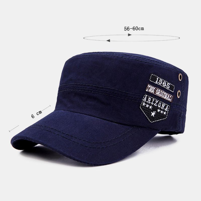 Mænd Bomuld Casual Letter Label Patch Militær Kasket Kadet Huer Udendørs Justerbar Solsejl Flad Top Cap