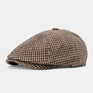 Mænd Bomuld Dacron Houndstooth Mønster Kortskygget Baret Flad Kasket Britisk Retro Ottekantet Hat