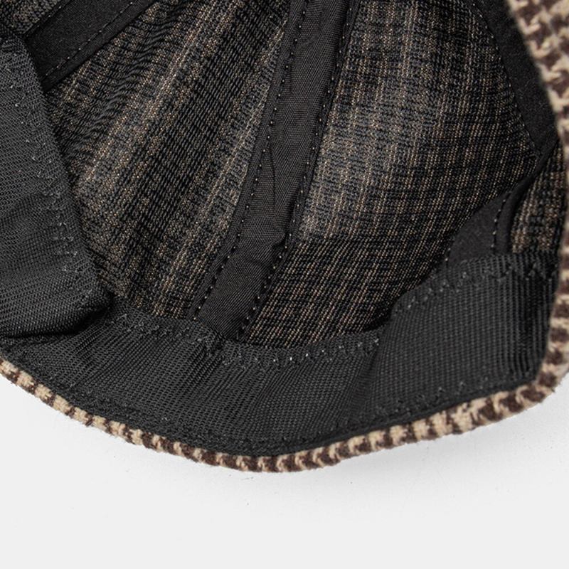 Mænd Bomuld Dacron Houndstooth Mønster Kortskygget Baret Flad Kasket Britisk Retro Ottekantet Hat