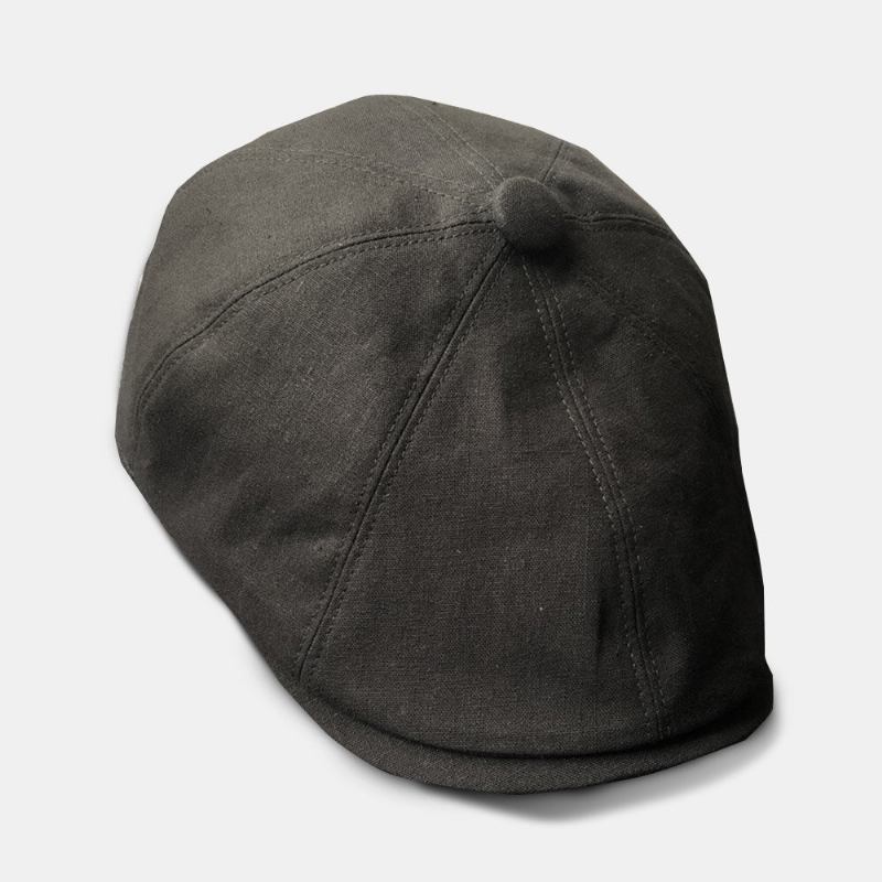 Mænd Bomuld Linned Baskerhue Ensfarvet Retro Wild Newsboy Huer Forward Kasket Octagonal Hat