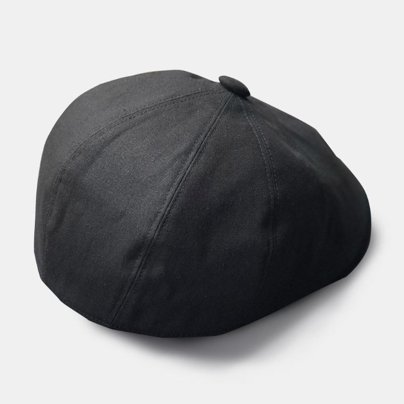 Mænd Bomuld Linned Baskerhue Ensfarvet Retro Wild Newsboy Huer Forward Kasket Octagonal Hat