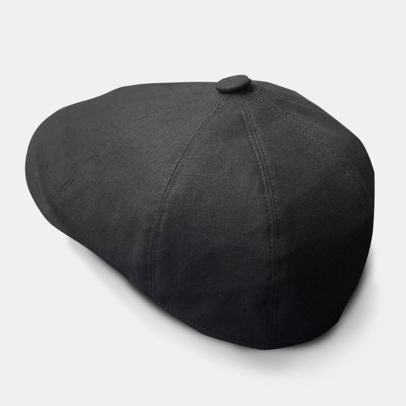 Mænd Bomuld Linned Baskerhue Ensfarvet Retro Wild Newsboy Huer Forward Kasket Octagonal Hat