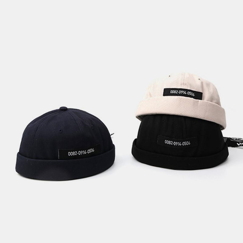 Mænd Bomuld Numbers Slogan Patch Street Retro Brimless Beanie Landlord Kasket Skull Cap