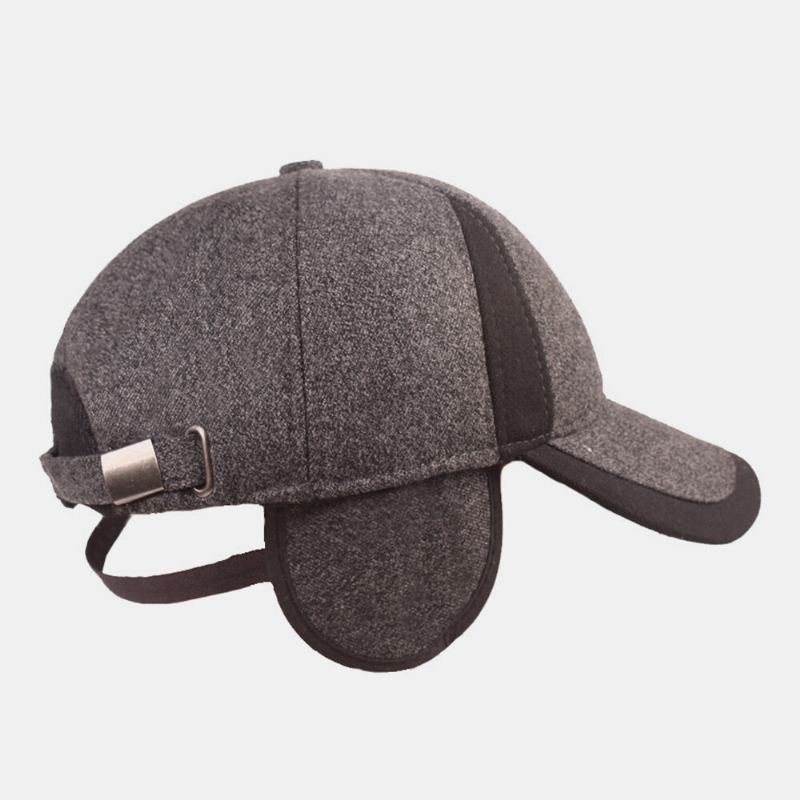 Mænd Bomuld Patchwork Indbygget Høreværn Tyk Varme Baseballkasket Farve-match Letter Metal Label Newsboy Caps