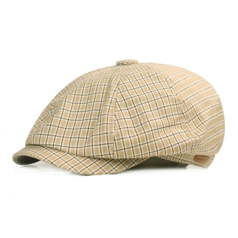 Mænd Bomuld Plaid Mønster Casual Octagonal Hatte Maler Hatte Baret Flade Kasketter