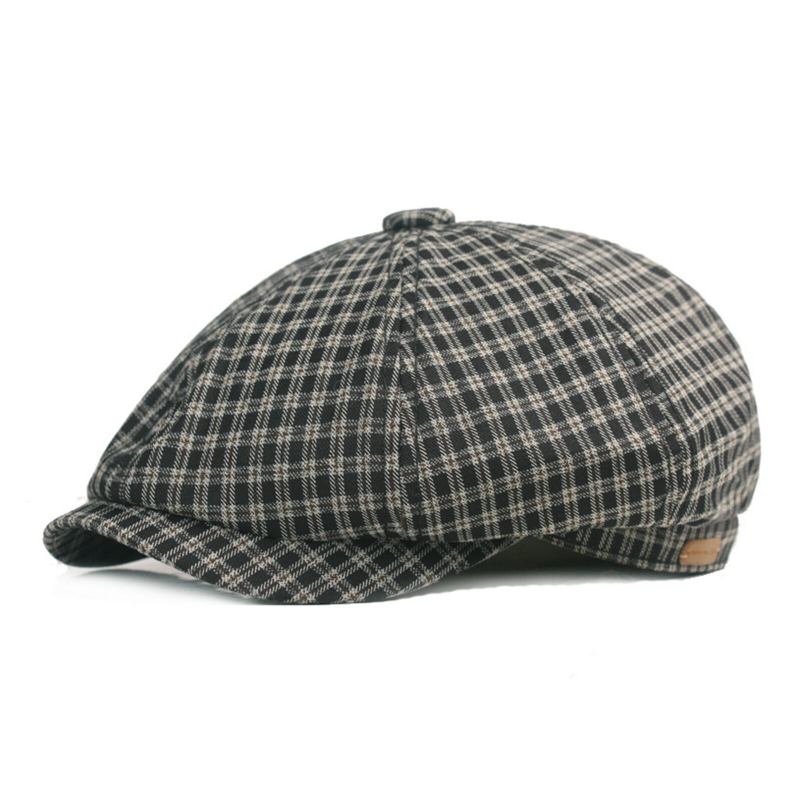 Mænd Bomuld Plaid Mønster Casual Octagonal Hatte Maler Hatte Baret Flade Kasketter