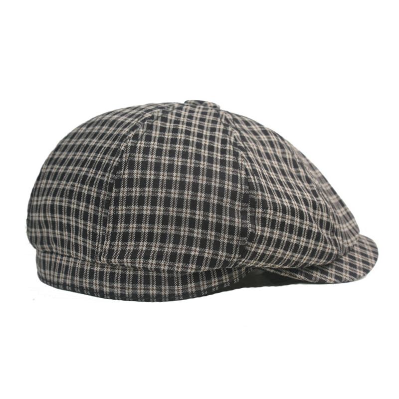 Mænd Bomuld Plaid Mønster Casual Octagonal Hatte Maler Hatte Baret Flade Kasketter