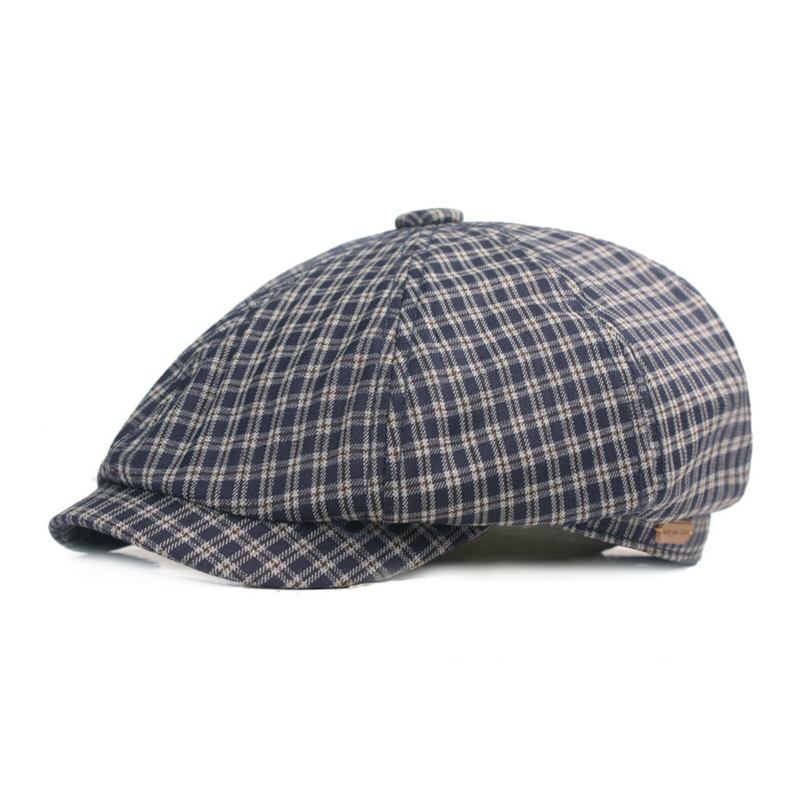 Mænd Bomuld Plaid Mønster Casual Octagonal Hatte Maler Hatte Baret Flade Kasketter