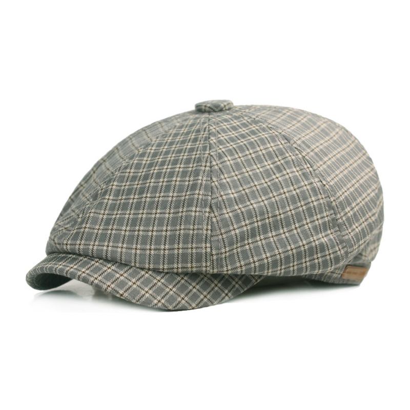 Mænd Bomuld Plaid Mønster Casual Octagonal Hatte Maler Hatte Baret Flade Kasketter