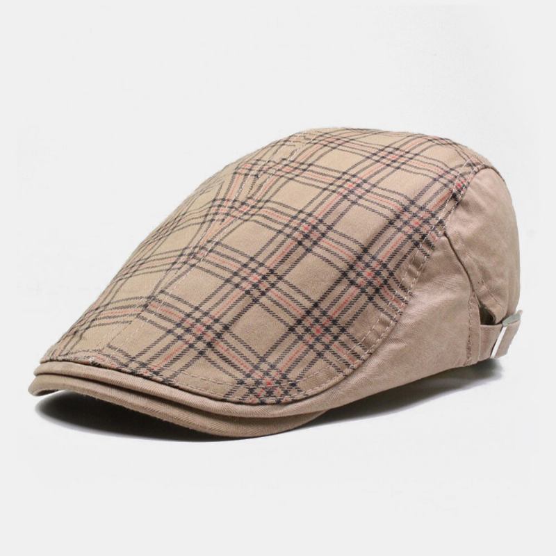 Mænd Bomuld Plaid Mønster Farve Matchende Casual Solcreme Baret Kasket Flad Huer Forward Huer Maler Hat