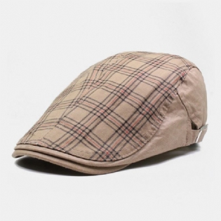 Mænd Bomuld Plaid Mønster Farve Matchende Casual Solcreme Baret Kasket Flad Huer Forward Huer Maler Hat