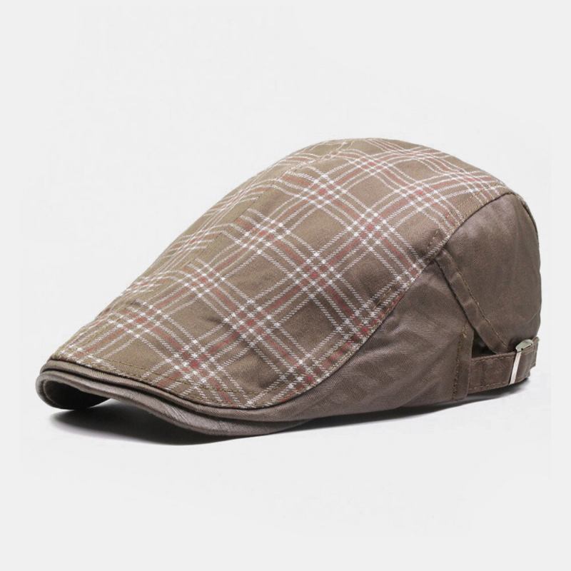 Mænd Bomuld Plaid Mønster Farve Matchende Casual Solcreme Baret Kasket Flad Huer Forward Huer Maler Hat