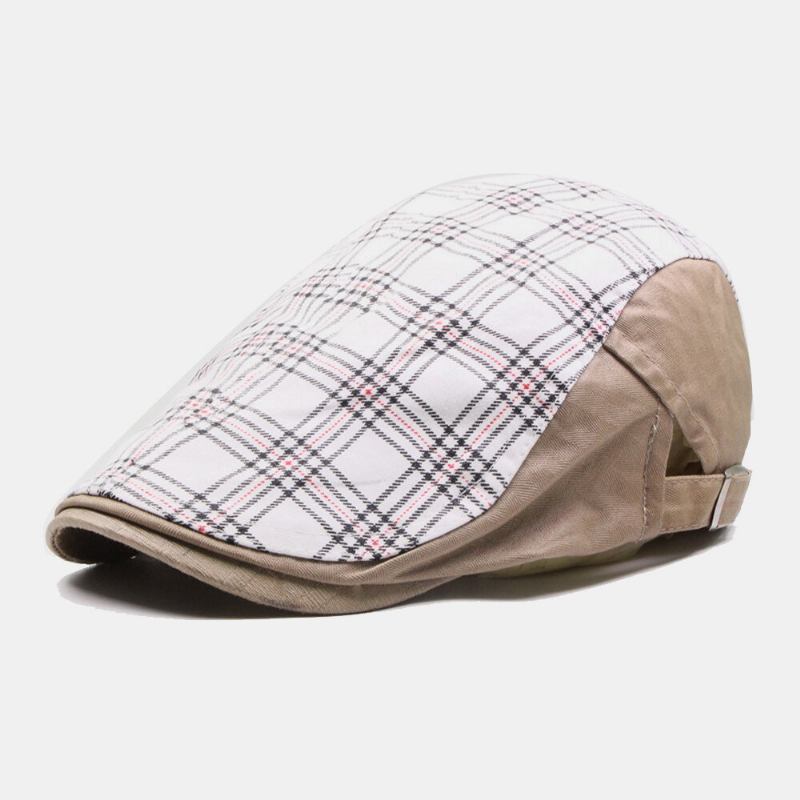 Mænd Bomuld Plaid Mønster Farve Matchende Casual Solcreme Baret Kasket Flad Huer Forward Huer Maler Hat