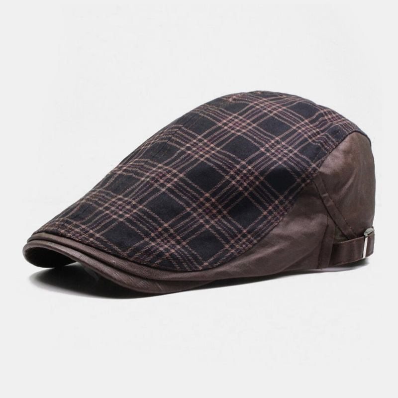 Mænd Bomuld Plaid Mønster Farve Matchende Casual Solcreme Baret Kasket Flad Huer Forward Huer Maler Hat