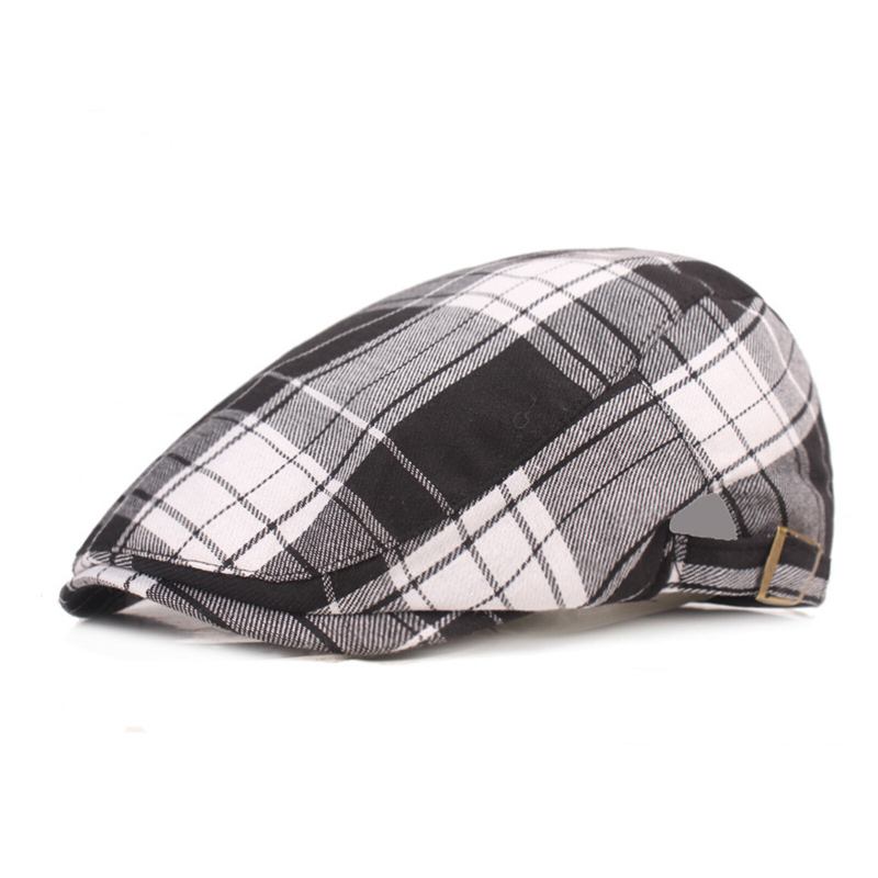 Mænd Bomuld Plaid Mønster Solskærm Kort Skygge Casual Vintage Forward Hatte Baret Flade Kasketter