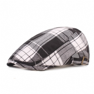 Mænd Bomuld Plaid Mønster Solskærm Kort Skygge Casual Vintage Forward Hatte Baret Flade Kasketter