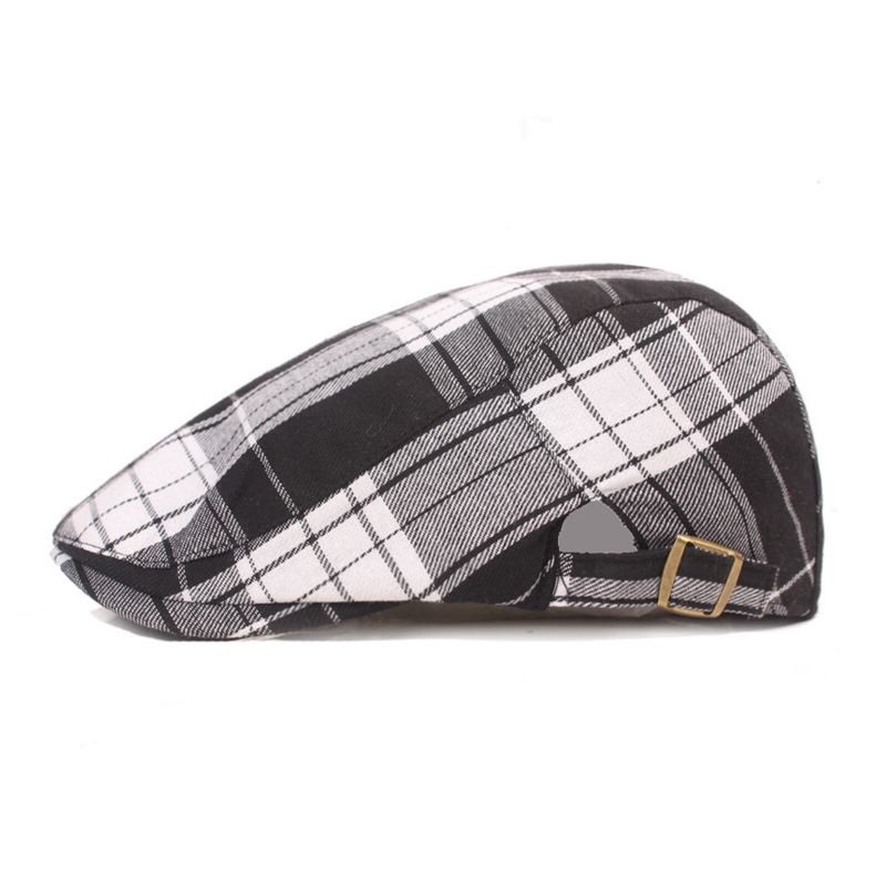 Mænd Bomuld Plaid Mønster Solskærm Kort Skygge Casual Vintage Forward Hatte Baret Flade Kasketter