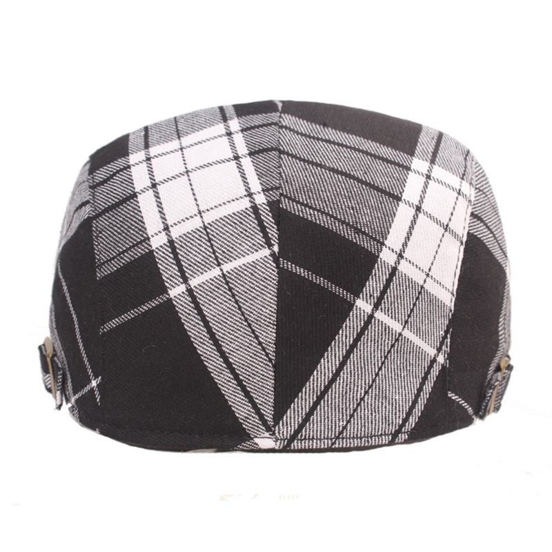 Mænd Bomuld Plaid Mønster Solskærm Kort Skygge Casual Vintage Forward Hatte Baret Flade Kasketter