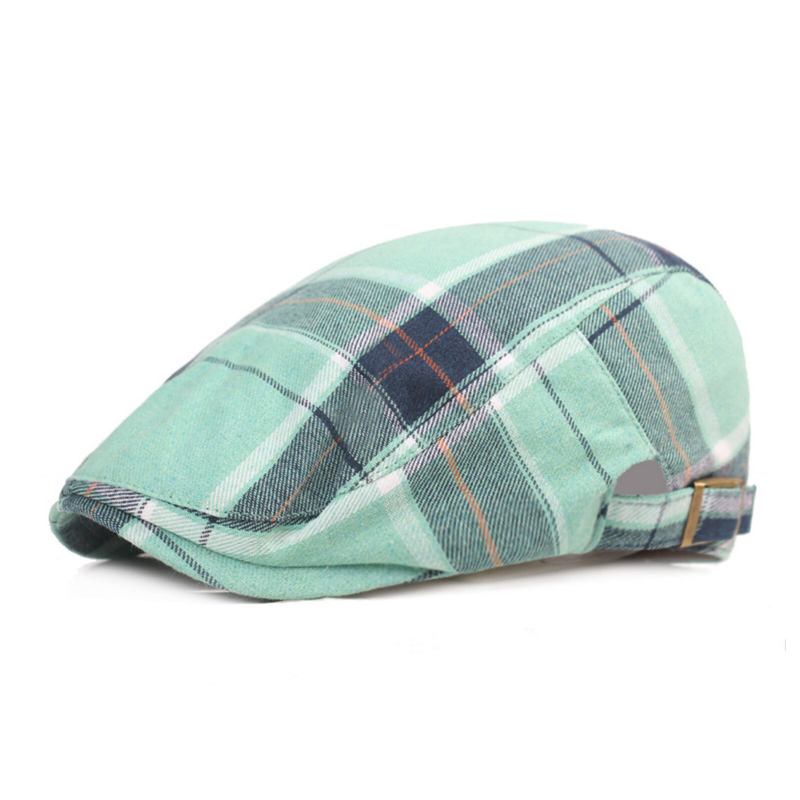 Mænd Bomuld Plaid Mønster Solskærm Kort Skygge Casual Vintage Forward Hatte Baret Flade Kasketter