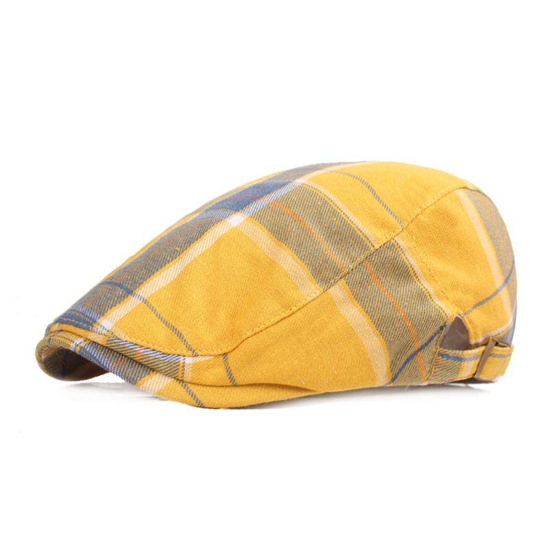 Mænd Bomuld Plaid Mønster Solskærm Kort Skygge Casual Vintage Forward Hatte Baret Flade Kasketter