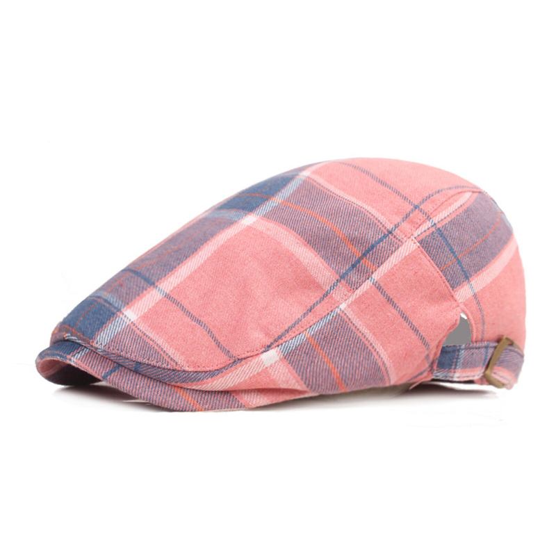 Mænd Bomuld Plaid Mønster Solskærm Kort Skygge Casual Vintage Forward Hatte Baret Flade Kasketter