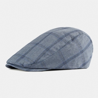 Mænd Bomuld Plaid Mønster Tynd Åndbar Britisk Retro Forward Huer Flad Kasket Baret Cap