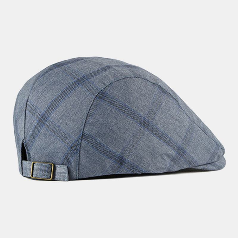 Mænd Bomuld Plaid Mønster Tynd Åndbar Britisk Retro Forward Huer Flad Kasket Baret Cap