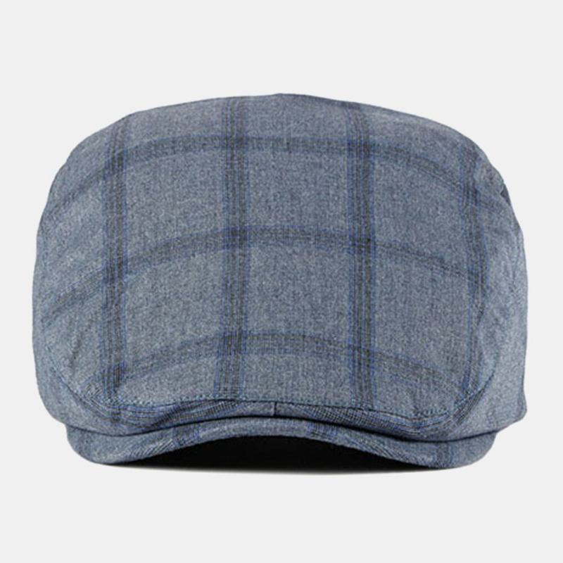 Mænd Bomuld Plaid Mønster Tynd Åndbar Britisk Retro Forward Huer Flad Kasket Baret Cap