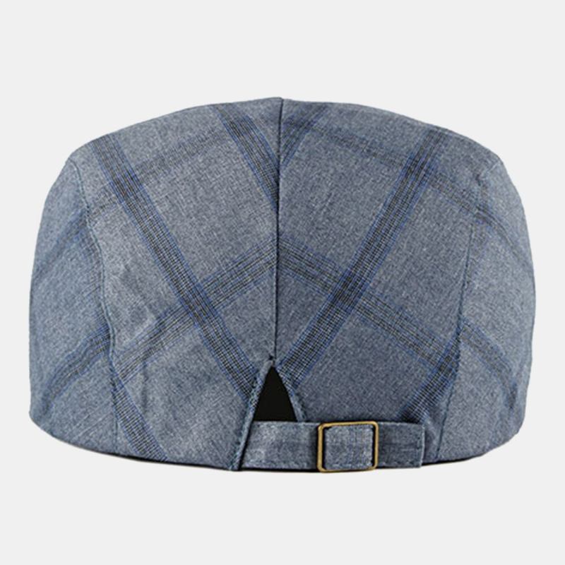 Mænd Bomuld Plaid Mønster Tynd Åndbar Britisk Retro Forward Huer Flad Kasket Baret Cap