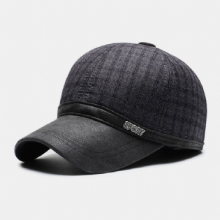 Mænd Bomuld Pu-brem Patchwork Gittermønster Baseballkasket Indbygget Høreværn Warm Ivy Cap