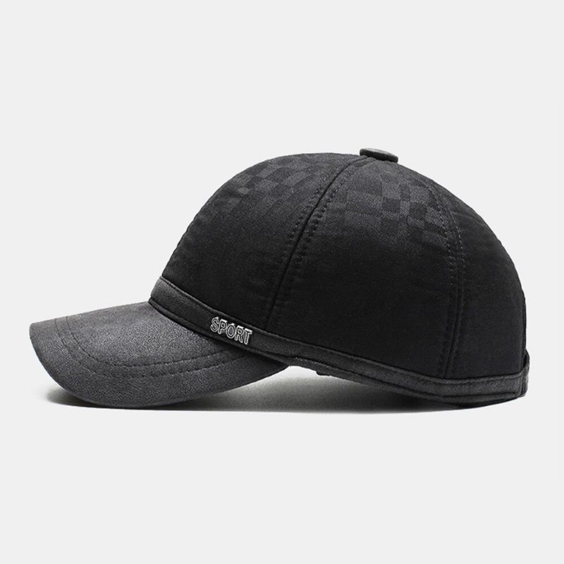 Mænd Bomuld Pu-brem Patchwork Gittermønster Baseballkasket Indbygget Høreværn Warm Ivy Cap