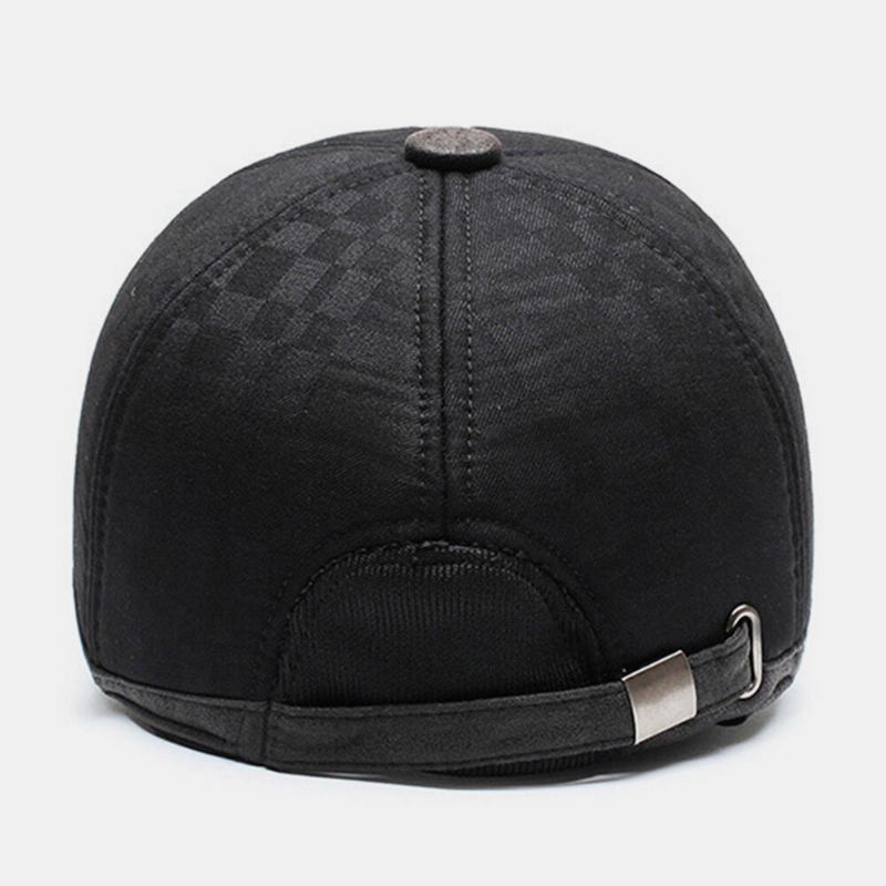 Mænd Bomuld Pu-brem Patchwork Gittermønster Baseballkasket Indbygget Høreværn Warm Ivy Cap