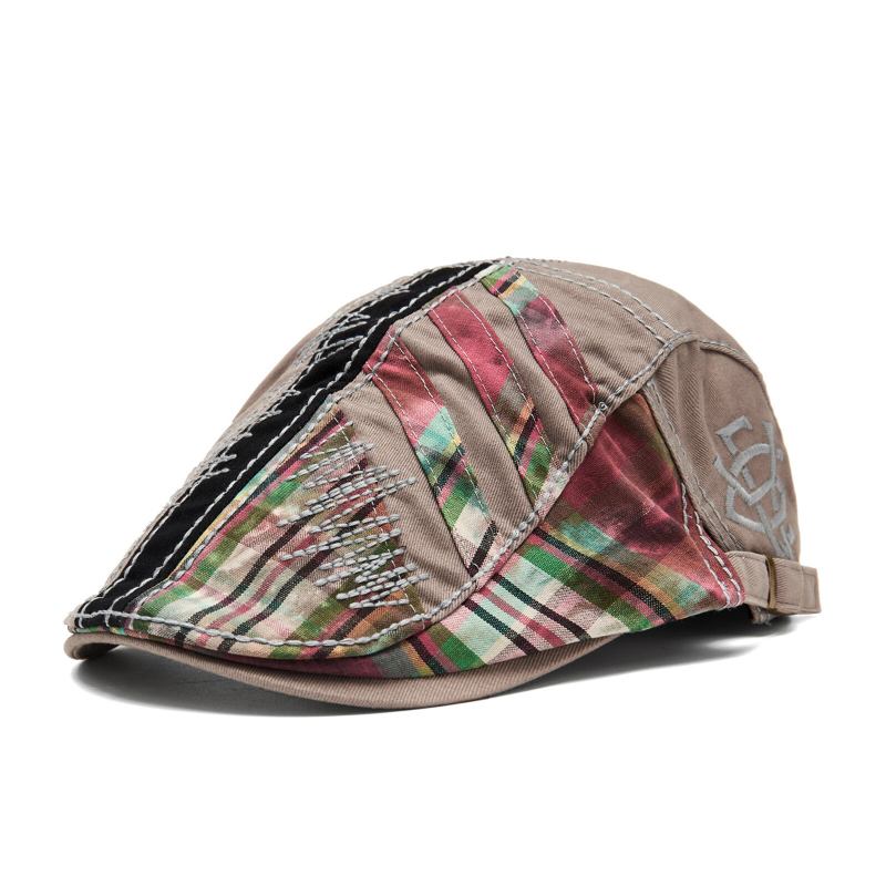 Mænd Bomuld Udendørs Splejset Plaid Panel Visir Vintage Huer Baret Flad Cap