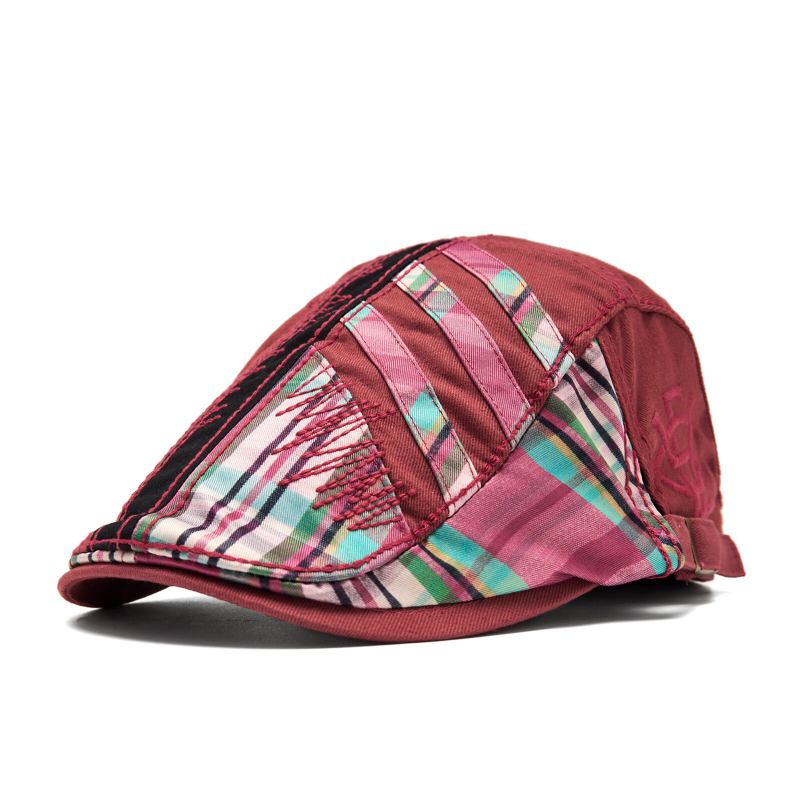 Mænd Bomuld Udendørs Splejset Plaid Panel Visir Vintage Huer Baret Flad Cap