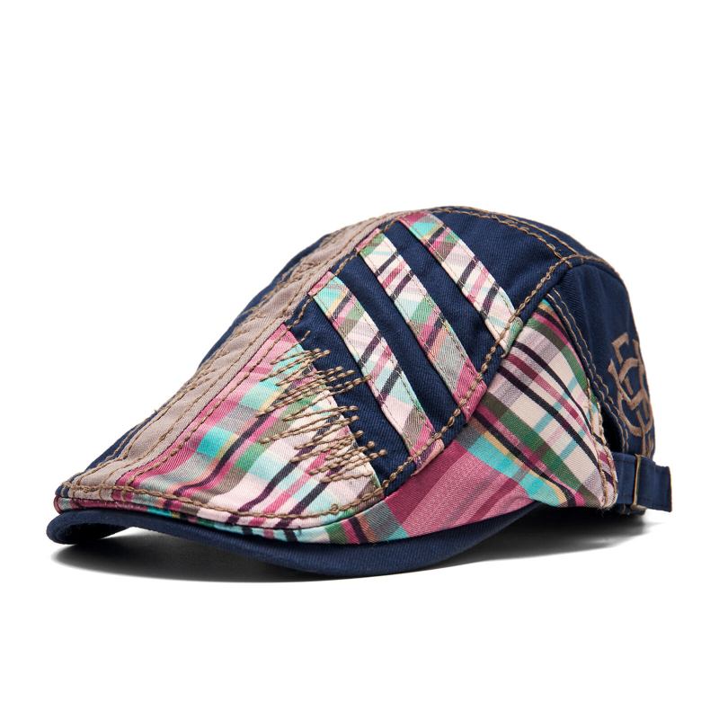 Mænd Bomuld Udendørs Splejset Plaid Panel Visir Vintage Huer Baret Flad Cap