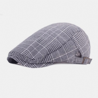 Mænd Bomulds Baret Kasket Plaid Mønster Casual Wild Forward Huer Flad Cap