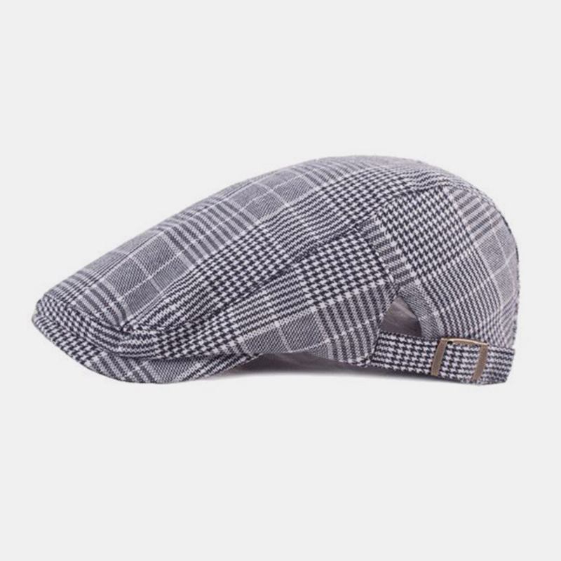 Mænd Bomulds Baret Kasket Plaid Mønster Casual Wild Forward Huer Flad Cap