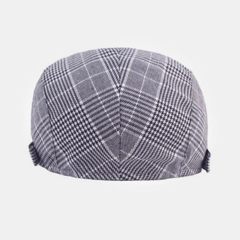 Mænd Bomulds Baret Kasket Plaid Mønster Casual Wild Forward Huer Flad Cap