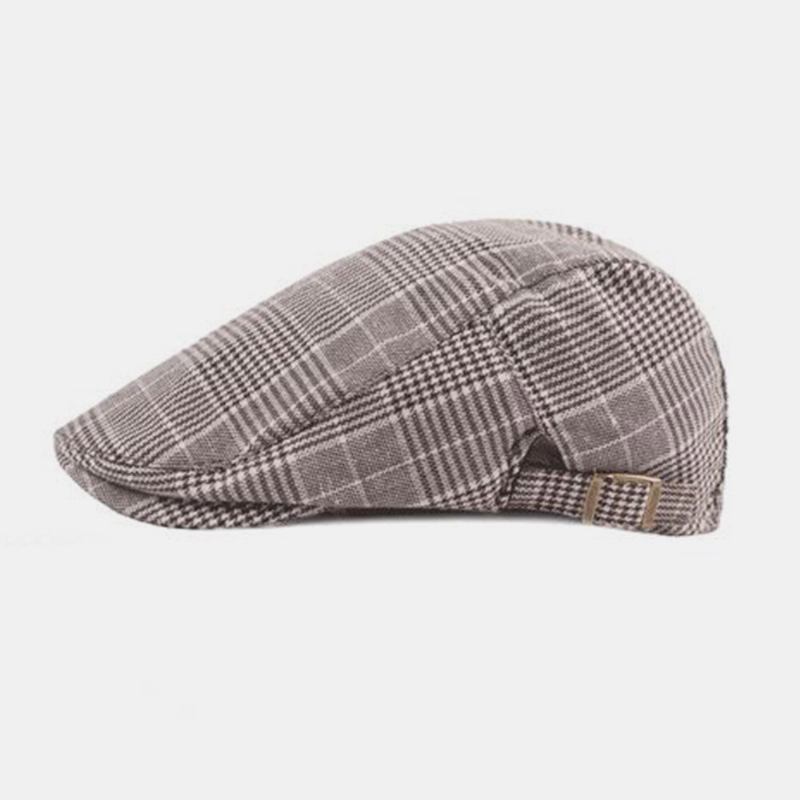 Mænd Bomulds Baret Kasket Plaid Mønster Casual Wild Forward Huer Flad Cap