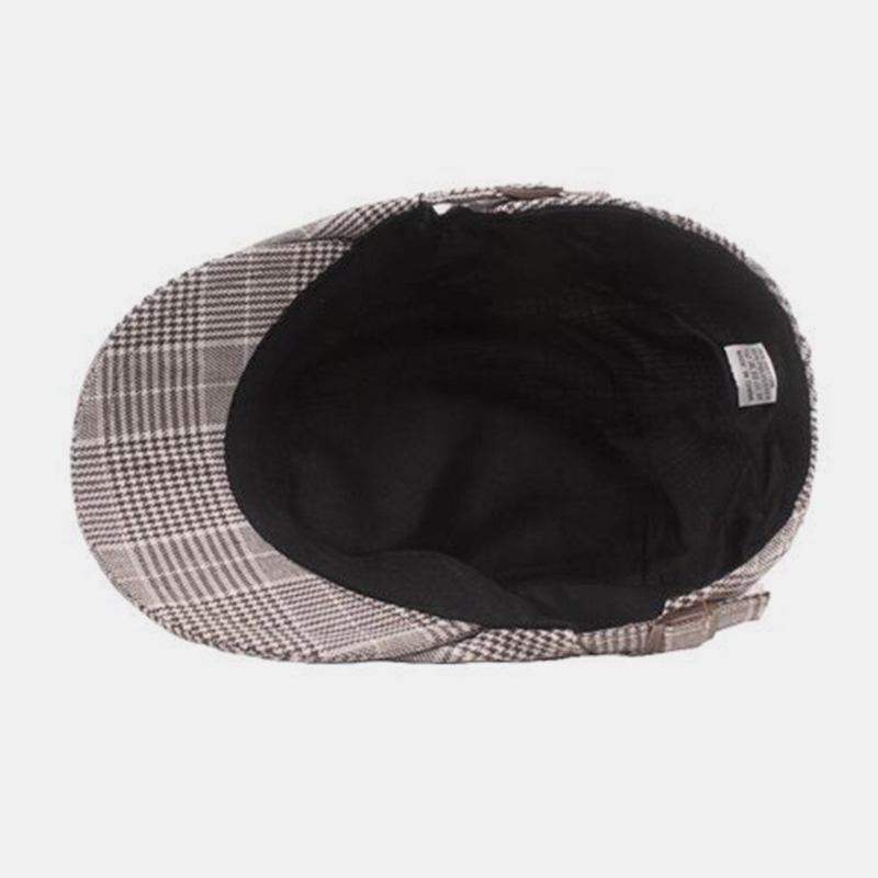 Mænd Bomulds Baret Kasket Plaid Mønster Casual Wild Forward Huer Flad Cap