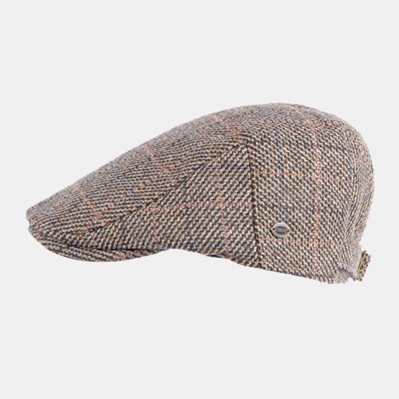 Mænd Bomuldsfarvet Gittermønster Plus Varme Baretter I Fløjl Britisk Retro Casual Solskærm Forward Huer Newsboy Hat