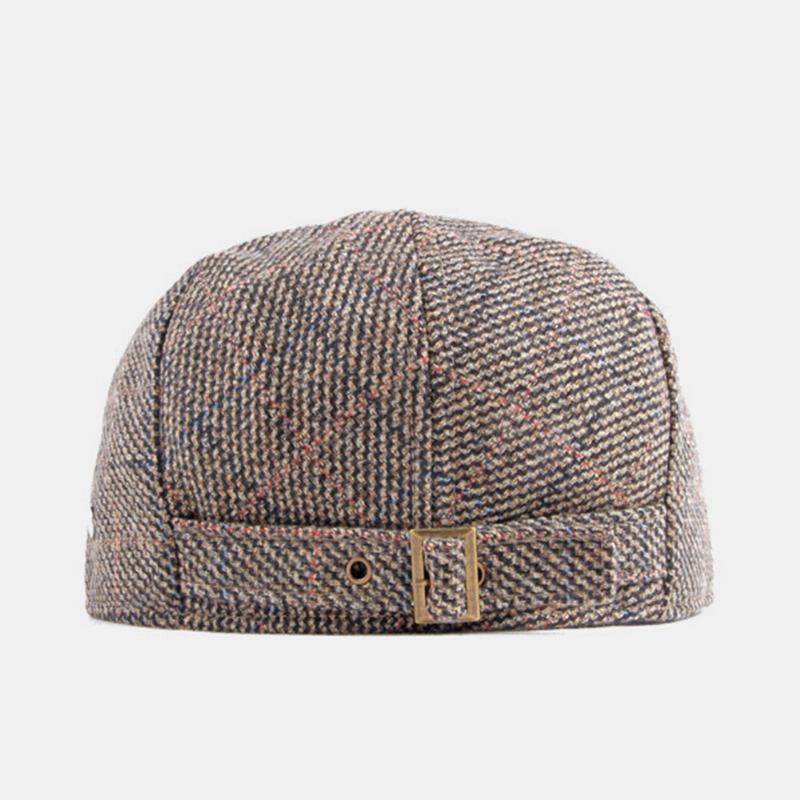 Mænd Bomuldsfarvet Gittermønster Plus Varme Baretter I Fløjl Britisk Retro Casual Solskærm Forward Huer Newsboy Hat