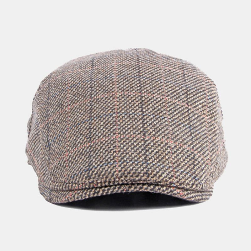 Mænd Bomuldsfarvet Gittermønster Plus Varme Baretter I Fløjl Britisk Retro Casual Solskærm Forward Huer Newsboy Hat