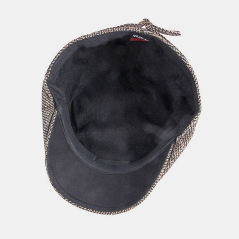 Mænd Bomuldsfarvet Gittermønster Plus Varme Baretter I Fløjl Britisk Retro Casual Solskærm Forward Huer Newsboy Hat