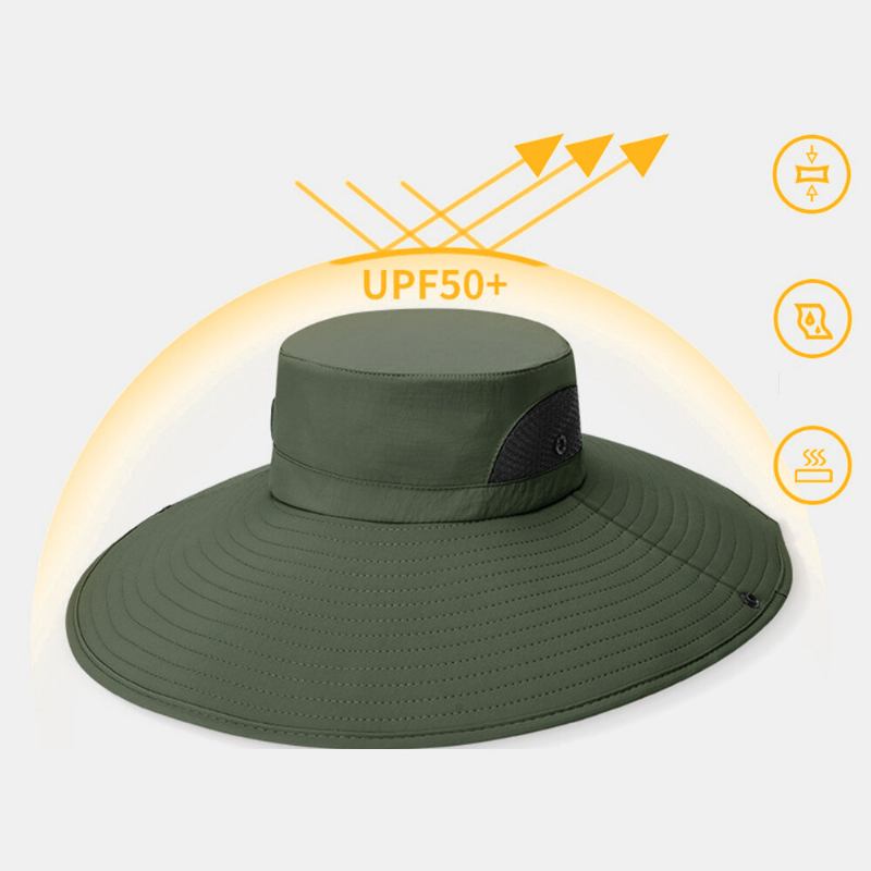 Mænd Bred Skygge 14cm Udendørs Fiskeri Klatring Uv Beskyttelse Solsejl Vandtæt Åndbar Bucket Hat