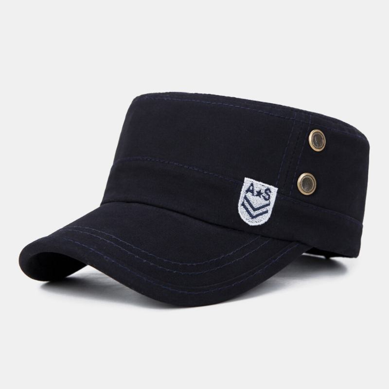 Mænd Brev Broderi Patch Militær Kasket Kadet Huer Åndbare Huller Design Flad Top Cap